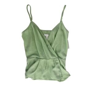 Leith XXS Green Cami Top Sleeveless Criss Cross‎ Peplum Blouse